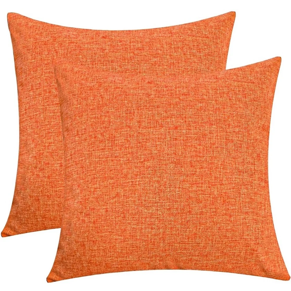 NWT Set of 2 Orange Burlap Linen 16” x16” Pillow Covers
